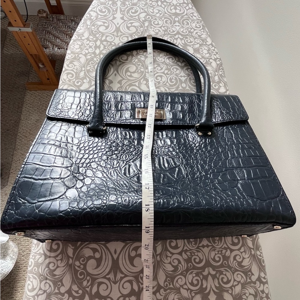 kate spade Navy Crocodile-Embossed Large Structured Shoulder  Bag - Picture 4 of 9